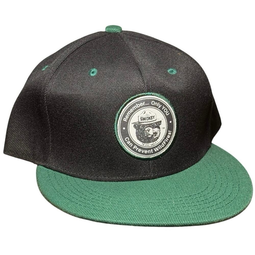 Smokey Bear Hat Snapback Cap Only You Can Prevent Wildfires Black Green NWT
